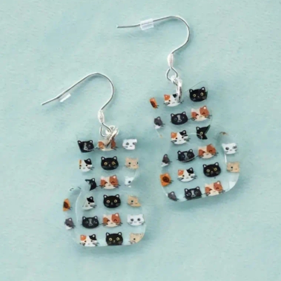 Black and White Cat Drop Earrings - Picture 1 of 3
